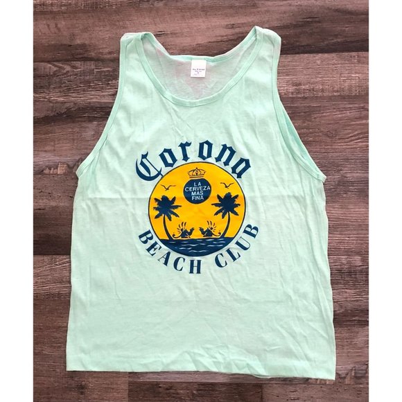 Corona Beach Club La Cerveza Mas Fina Adult Small Blue Tank Top Shirt - Picture 1 of 6